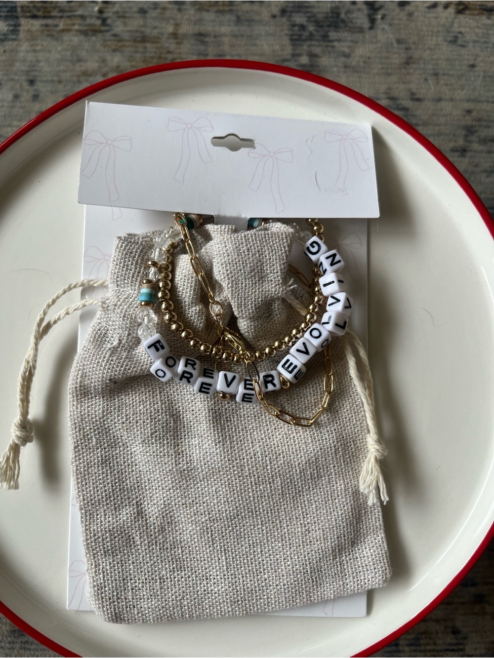 Beaded Phrase Bracelet Set - White Letter Beads with Gold & Aqua Accents $20/set - Picture 3 of 4